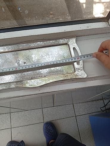 Metall tepsi – dekorativ naxışlı, düzbucaqlı formalı, iki tərəfdən — 4