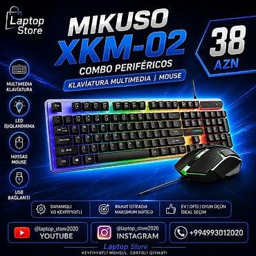 MIKUSO XKM-02 Klaviatura + Mouse Dəsti — 38 AZN ⌨️ Multimedia