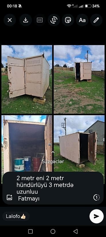 Контейнеры: Tecili satilir 📦 Metal konteyner satılır 🔹 Ölçüləri: • Eni: 2 metr • — 1