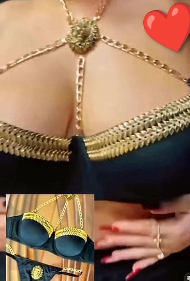 termo paltar: Qara-qızılı iki hissəli bikini dəsti - Üst hissə: Qara push-up — 1
