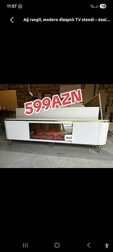 Ağ rəngli, müasir dizaynlı TV stendi. - İnteryerə uyumlu minimal və