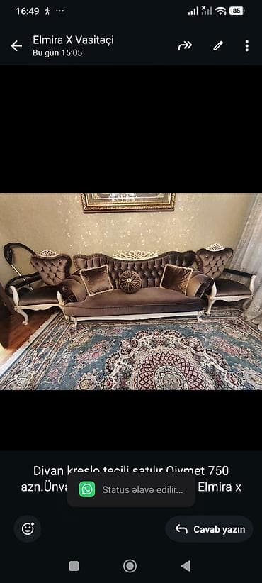 Divan kreslo tecili satılır Qiymet 750 azn.Ünvan Sebail rayonu (4585)