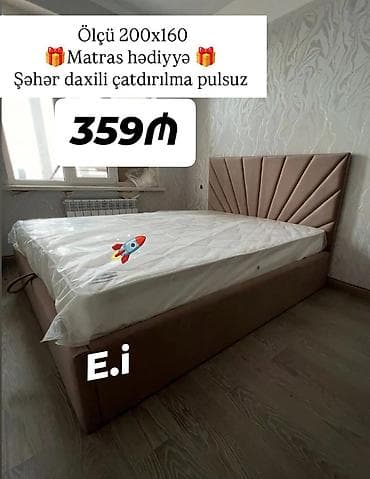 Yataq dəsti – 200x160 sm - Yumşaq parça ilə üzlənmiş, dekorativ şüalı