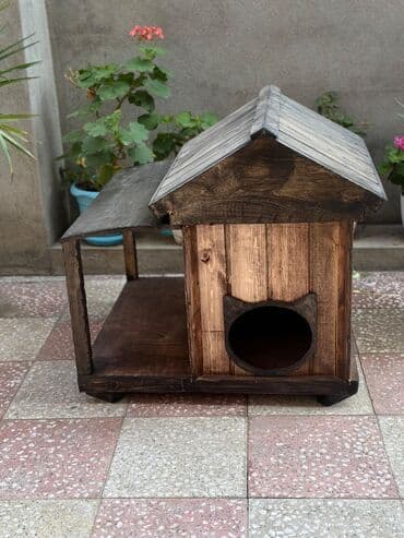 pişik cütləşmə: Taxta pişik evi və açıq istirahət meydançası - Material: təbii ağac — 2