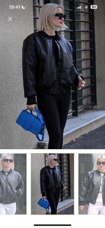 dəri jaket: Qadınlar üçün qara “bomber” üslublu dərimsi gödəkcə - Rəng: qara - — 2