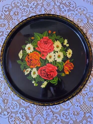 Подносы СССР Жостово. Круглой поднос d‐ 47 см, длинный- 58*43 см