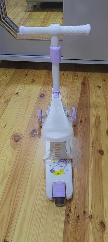 детский мотоцикл каталка: Uşaq üçün 3 təkərli skuter - Rəng: açıq bənövşəyi/ağ - Ön hissədə iki — 2