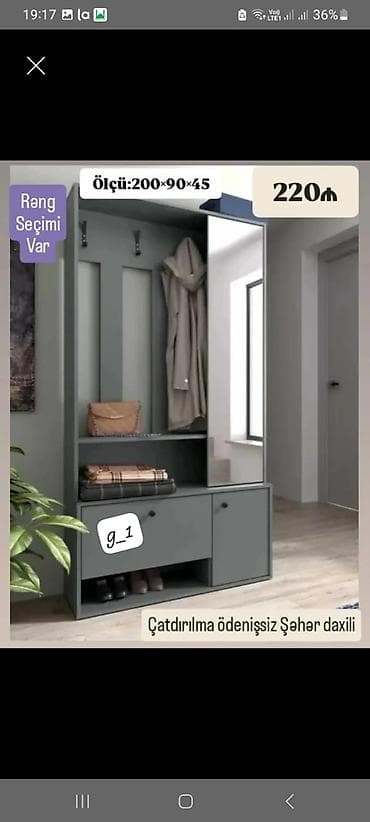 vitrin dolab: Dəhliz üçün funksional paltar asqısı və dolab sistemi Ölçü: 200×90×45 — 1