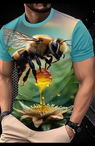 Arı temalı qrafik printli kişi T‑şörtü - Ön hissədə yüksək lalafo.az -da Arı temalı qrafik printli kişi T‑şörtü - Ön hissədə yüksək