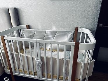 Mebel: Uşaq beşiyi – çoxfunksiyalı, ağ rəngdə, xalis agac — 3