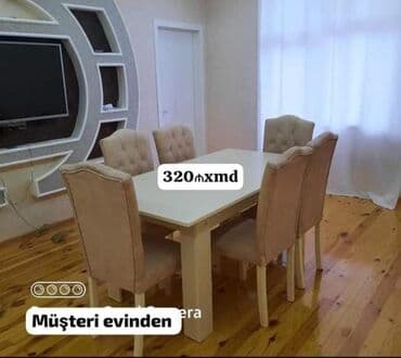 masa dəstəyi: Qonaq otağı üçün, Yeni, Açılmayan, Dördbucaq masa, 6 stul — 1