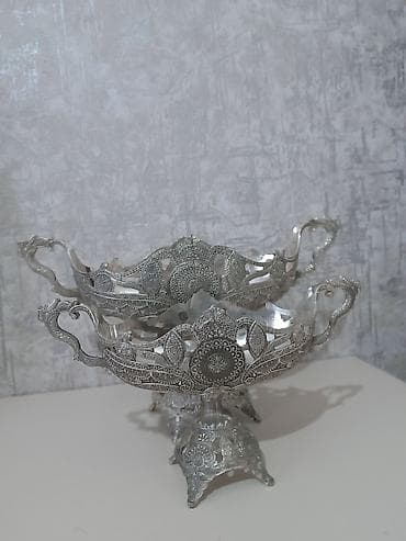 luminarc qablar: Satılır 3 ədəd köhnə filigran naxışlı dekorativ metal qab dəsti — 6