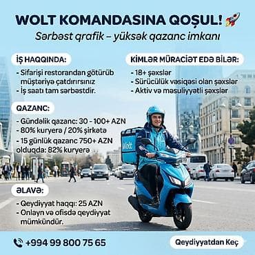 Sürücü-kuryer tələb olunur, Nəqliyyat təmin edilir, Gündəlik ödəniş, Təcrübəsiz