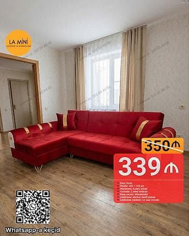 Künc divan, Açılan, Bazalı, Vеlur parça, Şəhərdaxili pulsuz çatdırılma