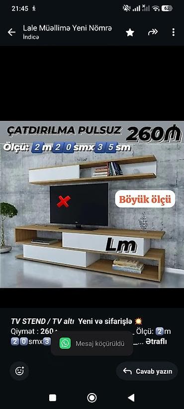termo: _*TV STEND / TV altı*_ *Yeni və sifarişlə* 💥 Qiymət : *260₼* — 3