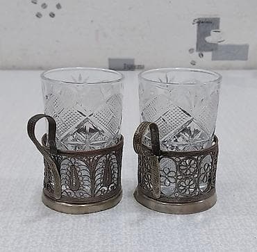 damcı: Çay dəsti, rəng - Gümüşü, Metal, 2 nəfərlik, SSRİ — 1