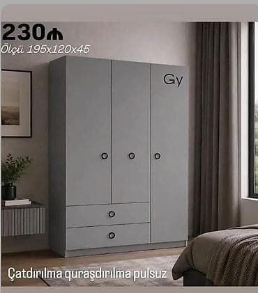 iskaf: Mebel növü: Üç qapılı paltar dolabı Rəng: Boz (mat) Ölçü: 195 × — 1