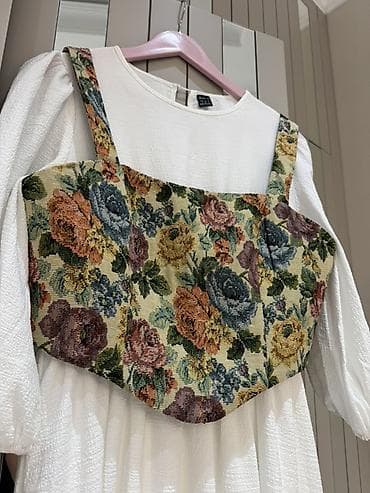 paltar qadın: Ağ rəngli uzun don + çiçəkli korset üst - Üslub: romantik/vintage — 2