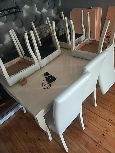 stul bar: Qonaq otağı üçün, İşlənmiş, Dördbucaq masa, 6 stul — 2