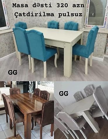 Qonaq otağı üçün, Yeni, Dördbucaq masa, 6 stul — 1