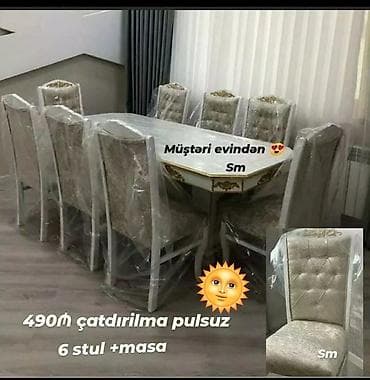 Qonaq otağı üçün, Yeni, Dördbucaq masa, 6 stul