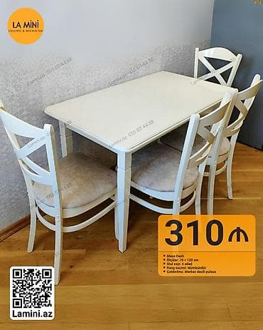 ucuz metbex mebelleri: Mətbəx üçün, Açılmayan, Dördbucaq masa, 4 stul — 1