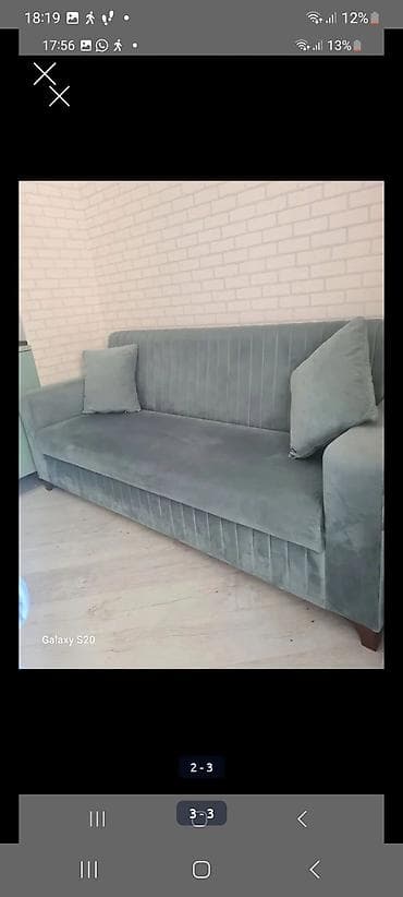 Ev üçün mebel: Mavi-yaşıl tonlarda, müasir dizaynlı 3 nəfərlik divan - Parça — 3