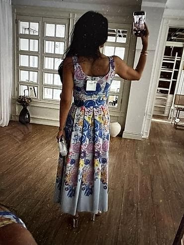 qizi: Kolleksiya: Çiçək naxışlı maxi don - Model: kvadrat dekolteli, qalın — 2