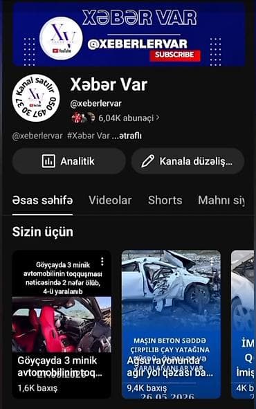 https:promo.bizon.az: Satılır: “Xəbər Var” adlı YouTube kanalı Xüsusiyyətlər: - Platforma — 2