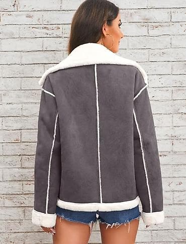 namaz geyimi: 1 düyməsi qirilibQadınlar üçün süni xəzli qışlıq jaket - Rəng: tünd — 2