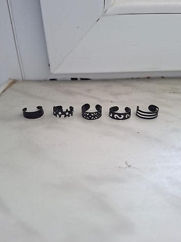 kolca: Qara metal tənzimlənən üzük dəsti – 5 ədəd - Material: qara üzük — 2