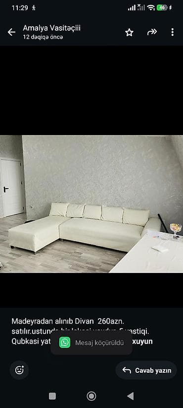 divan satisi: Madeyradan alınıb Divan 260azn. satılır.ustundə bir lekesi yoxdur. 5 — 1