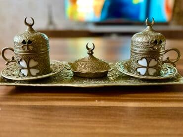 набор посуды: Qəhvə dəsti, rəng - Gümüşü, Metal, 2 nəfərlik, Türkiyə — 1