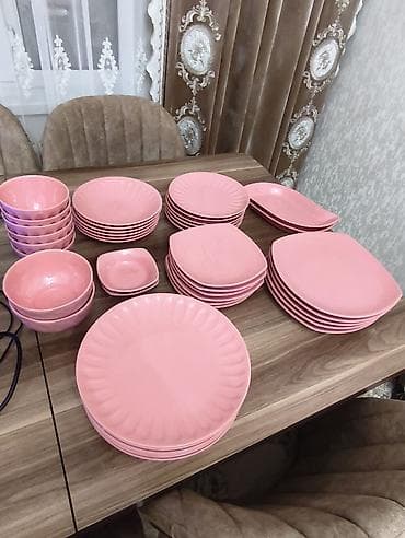 sederek pastel destleri: Nahar dəsti, rəng - Çəhrayı, Keramika, 6 nəfərlik — 1