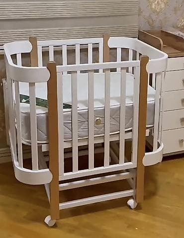 Mebel: Uşaq beşiyi – çoxfunksiyalı, ağ rəngdə, xalis agac — 1