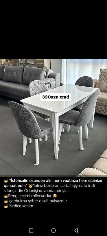 ustul: Mətbəx üçün, Yeni, Açılmayan, Dördbucaq masa, 4 stul — 1