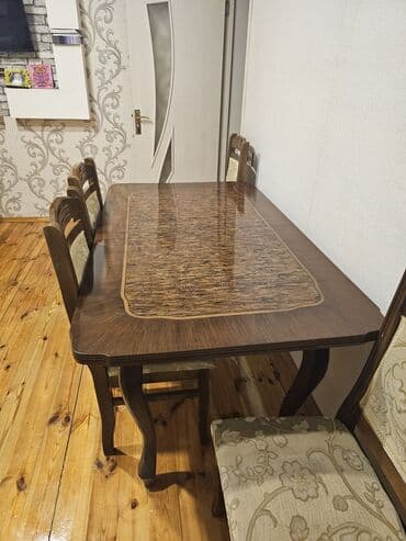 cay evi ucun dican stolar isdenmis: Qonaq otağı üçün, Açılan, Dördbucaq masa, 6 stul — 8