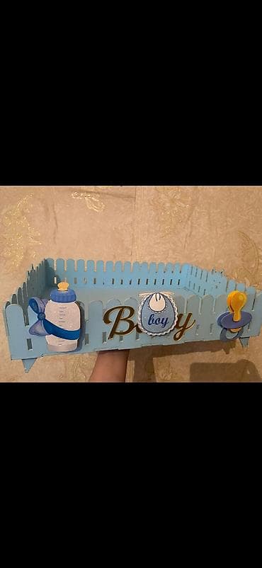 balaca tortlar: Məhsul: Mavi “Baby” temalı dekor və təşkilat seti - Material: ağac — 4