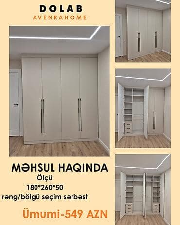 Yeni, 4 qapılı, Siyirməli, Digər rəng, Digər material, Açılan, Düz dolab