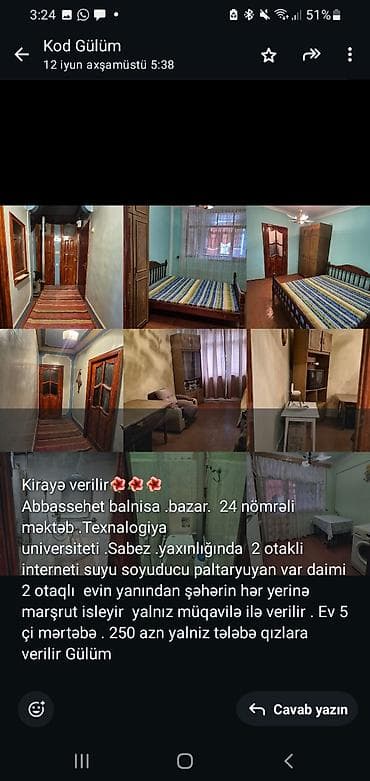 gence kirayə ev: Kirayə mənzil - Pasolkada, 5 mərtəbəli binanın 4-cü mərtəbəsi - 2 — 3