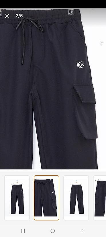 dini paltar: Qara rəngli kişi cargo şalvarı - Model: düz kəsim, cargo üslubu - — 2