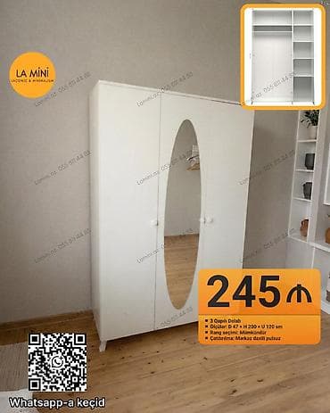 3 qapılı ağ dolab - Ölçülər: Dərinlik 47 sm × Hündürlük 200 sm ×