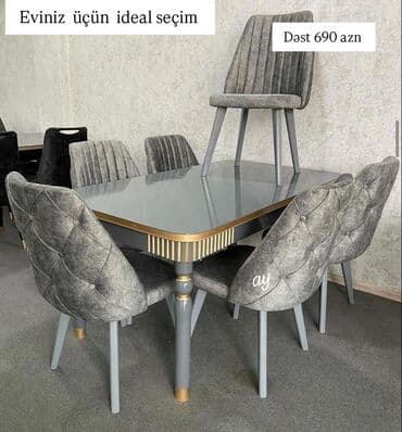 tap az masa ve oturacaqlar: Qonaq otağı üçün, Yeni, Açılan, Dördbucaq masa, 6 stul — 1