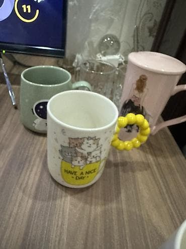 cay samavari: Şüşə və keramika fincan/bokal dəsti - 2 ədəd qalın divarlı, kəsim — 5