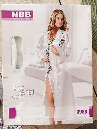 alt geyim: NBB Lingerie 3988 – Atlas ev geyimi dəsti - Rəng: ağ, qara güllü — 1