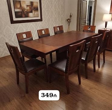 perla stul: Qonaq otağı üçün, İşlənmiş, Açılan, Dördbucaq masa, 8 stul — 1