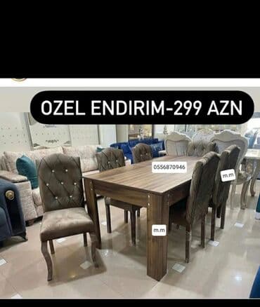 Taburetlər: Qonaq otağı üçün, Yeni, Açılmayan, Dördbucaq masa, 6 stul — 4