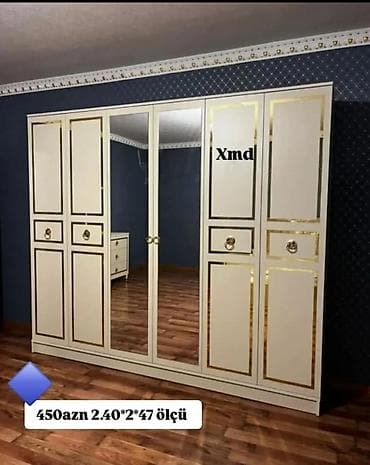 Yeni, 6 qapı, Güzgülü, Bej, Digər material, Açılan, Düz dolab