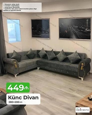 Künc divan – 280×200 sm - Mexanizm: açılan, bazalı (yataq funksiyalı — 1