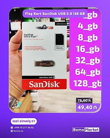 Флеш карта Sandisk, 128 ГБ, USB 3.0, Новый at lalafo.az Флеш карта Sandisk, 128 ГБ, USB 3.0, Новый